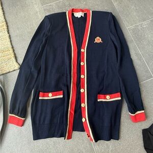 St. John Blue and Red Cardigan Sweater